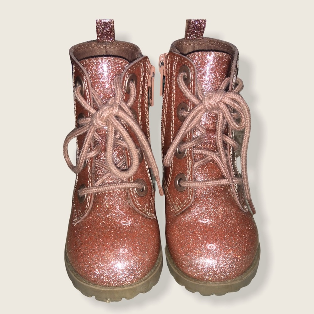 Old Navy Pink Glitter Lace-Up Boots For Toddlers